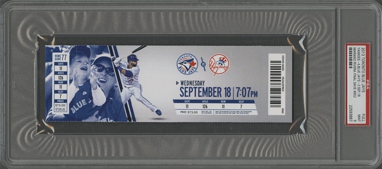 2013 Yankees/Blue Jays Full Ticket-Mariano Rivera Final Save #652 (PSA 9)